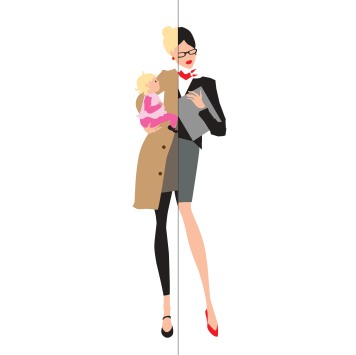 Working mother and child. Vector.